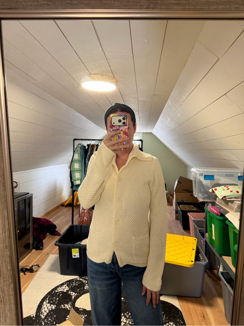 90s Grannycore Cream Knit Button-Up Cardigan - Picture 2 of 4